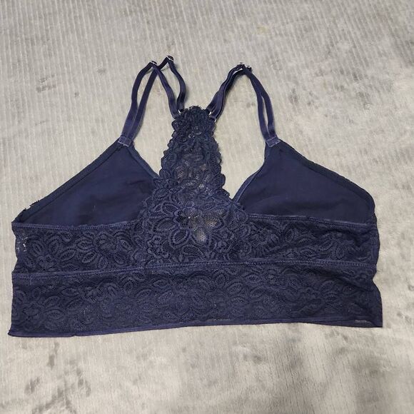 American Eagle Outfitters Aerie Bralette Navy Blue Lace Size L Racerback Triangl - Picture 2 of 3